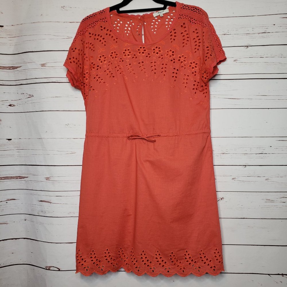 Madewell Orange Eyelet Tie Waist Dress